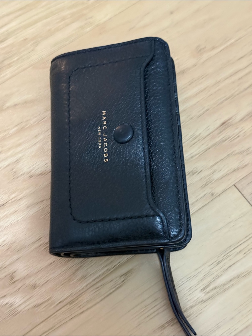 Marc Jacobs Empire City Black with Gold Hardware wrap around zip wallet